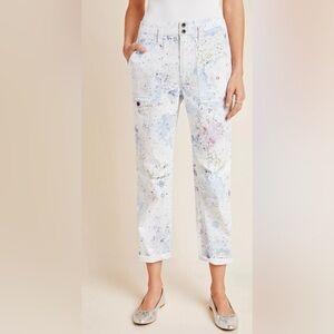 Anthropologie White and Blue Straight Leg Pants